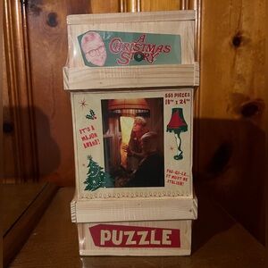 A Christmas Story Leg Lamp 550 Piece Puzzle in Wooden Crate